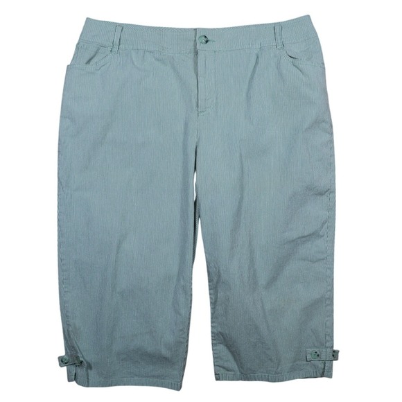 St. John's Bay Pants - St Johns Bay Women's Capri Pants Blue White Stripe Stretch Button Waist 18W (NM)
